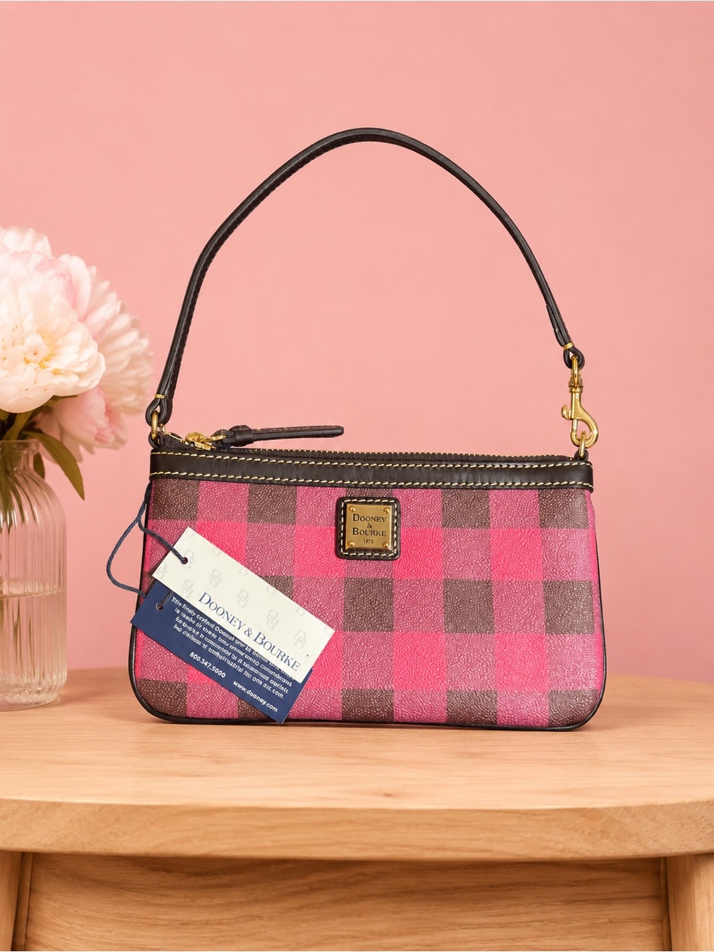 Dooney & Bourke Tucker Collection Pink Buffalo Plaid Wristlet - Picture 1 of 5